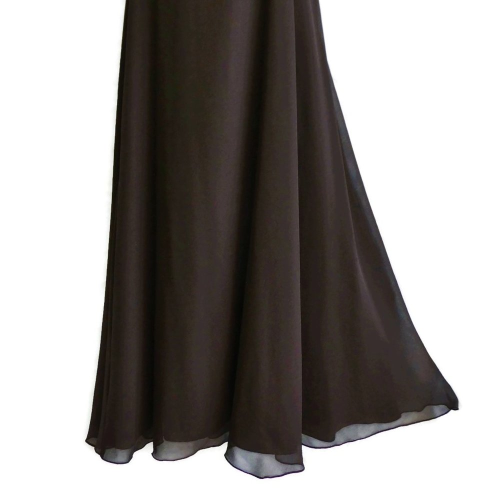 Evening Beaded Gown Brown Maxi Sleeveless JKara Sequin Silver Gold Flowy India 6 - Picture 5 of 10